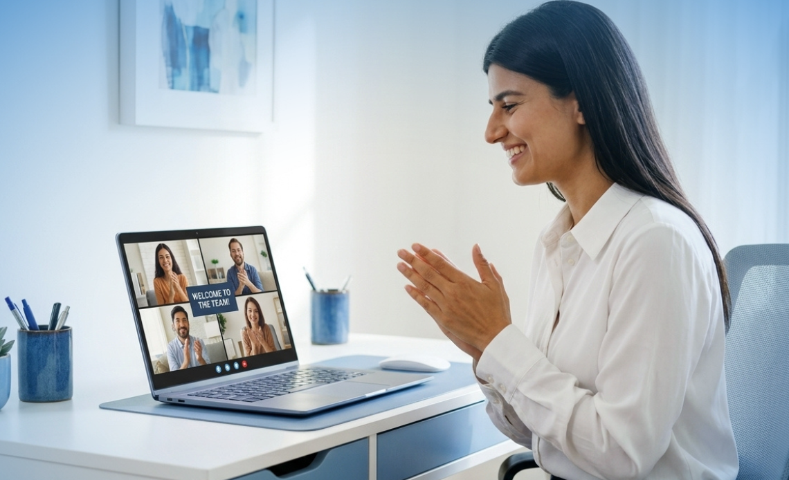 Nouveau collaborateur suivant son onboarding digital au Maroc à distance sur ordinateur portable.