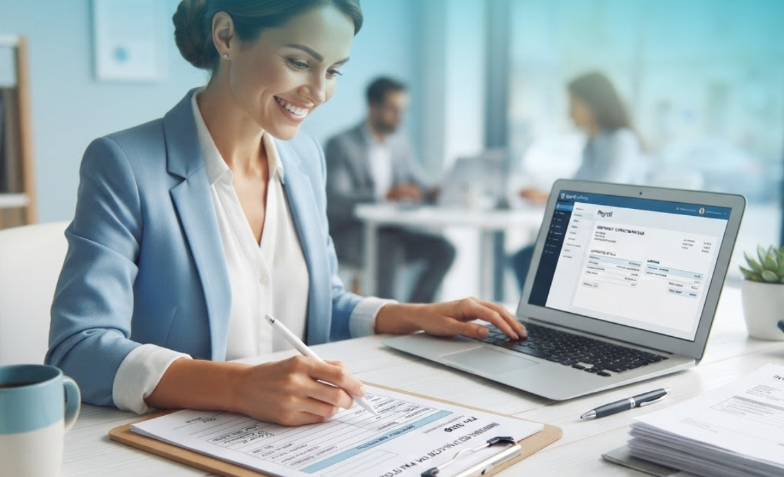 Woman generating a Sample Pay Stub for 1099 Employees